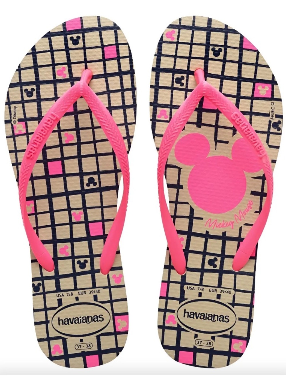 HAVAIANAS Slim Disney Flip Flop Sandals - Fluorescent Pink/Black Checker